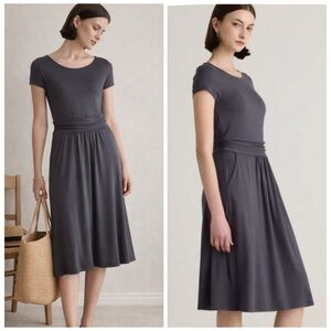 Quince Tencel Jersey Ruched Waist Midi Dress With Pockets Carbon Grey Size Small